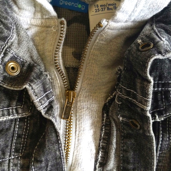 greendog layered look distressed denim jacket with hoodie 18 months baby boy - Picture 9 of 14